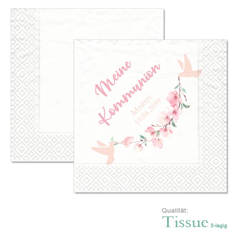 Unique Servietten Rosa – Mit Tauben- Und Kreuz-Motiv, 16 Stück (33x33 Cm)