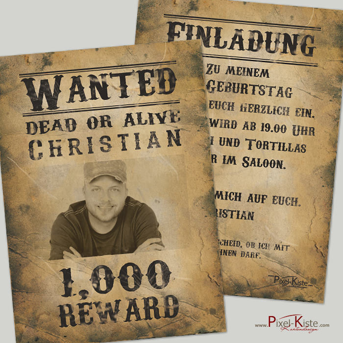 Einladungskarten Steckbrief/Wanted im WesternStyle