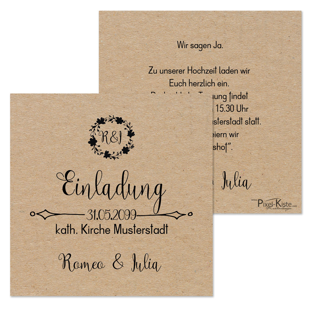 Quadratische Einladungen Hochzeit Vintage Style