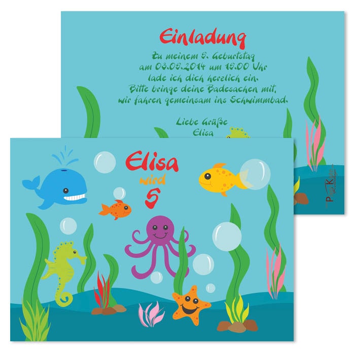 Einladungskarte Kindergeburtstag Unterwasserwelt