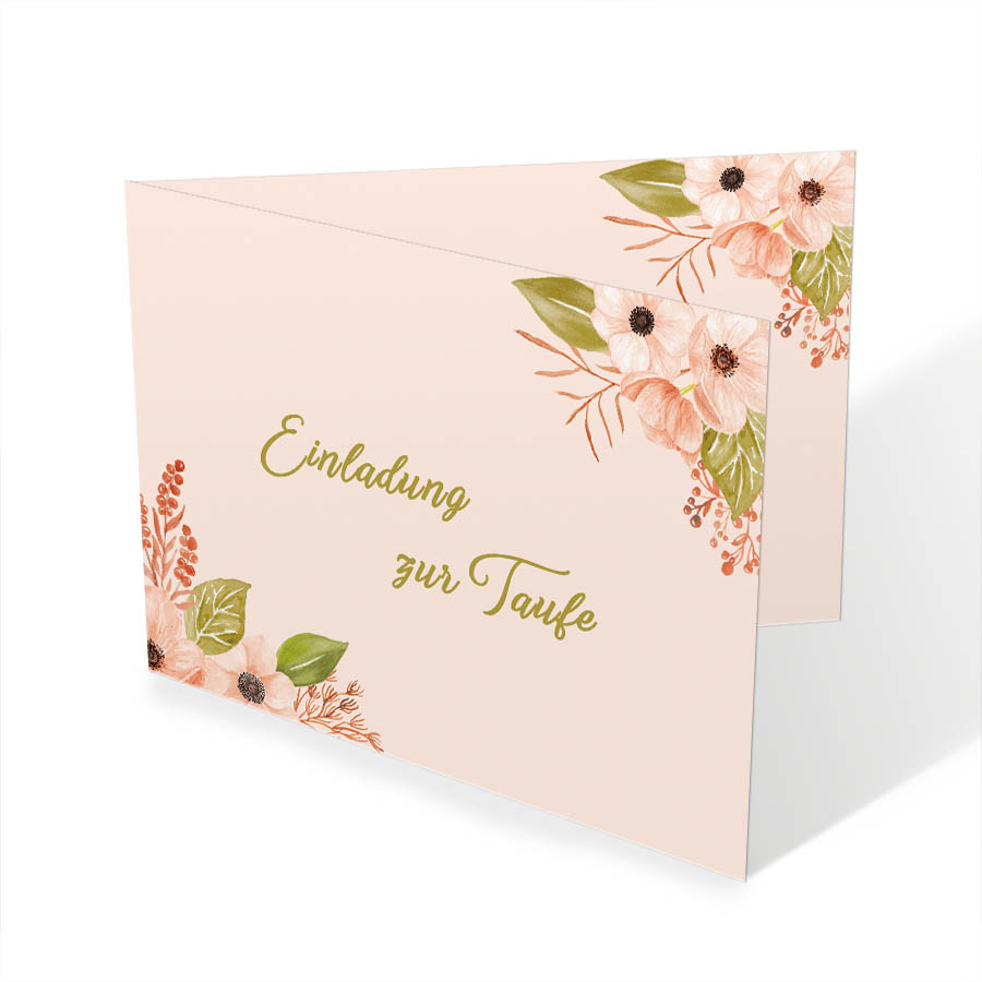 einladungskarten taufe mit aquarellblüten drucken