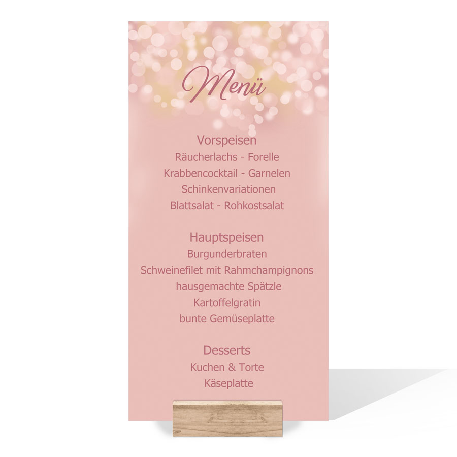 Menukarten Zur Hochzeit Rosegold Bokeh Drucken