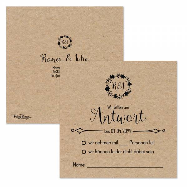 quadratische Antwortkarten Vintage-Style Hochzeit