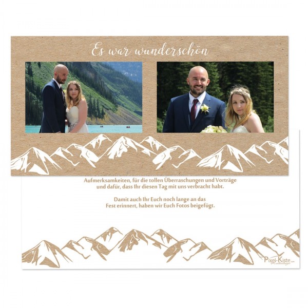 Danksagungskarten für die Berghochzeit "Jennifer & Leonardo" Kraftpapieroptik