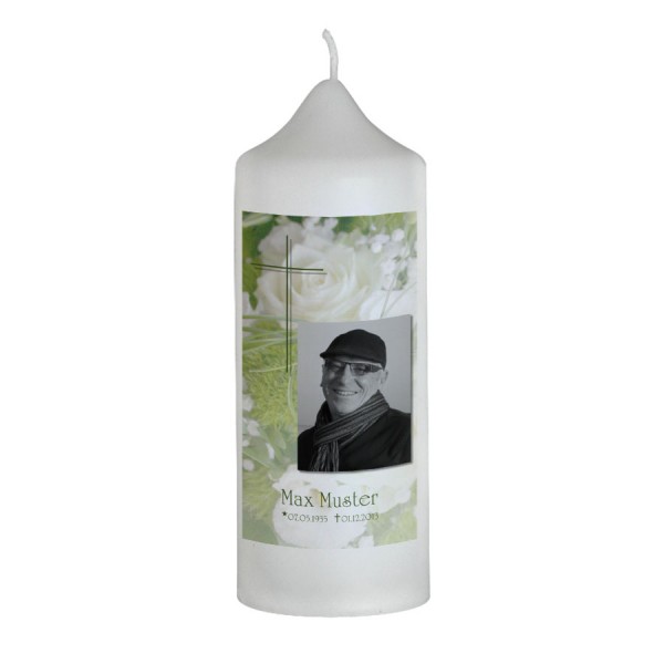 Designkerze Flora mit Foto als Trauerandenken