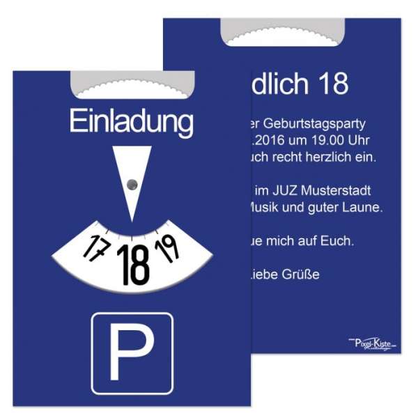 Einladung 18. Geburtstag Parkscheibe