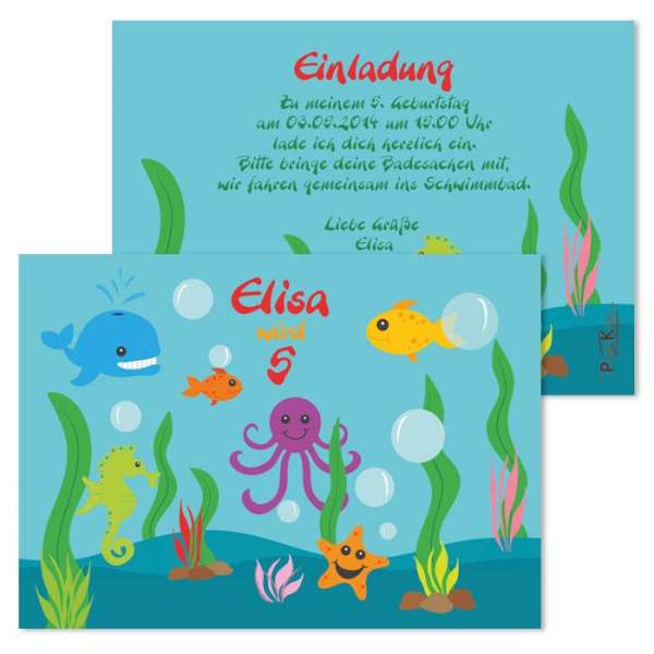 Einladungskarte zum Kindergeburtstag "Unterwasserwelt"