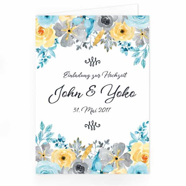 Einladungskarte Hochzeit Aquarell-Blumen "John & Yoko"