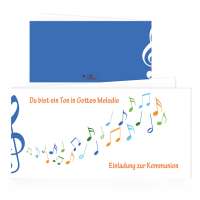 Kommunion Einladungskarten "Gottes Melodie" blau drucken lassen