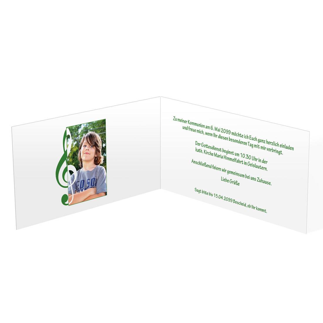 Grüne Karte Mit Tasche Für Erstkommunion – Personalisierbar, 12x18 Cm, Aus Karton