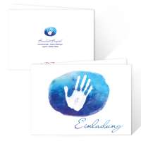 Einladungskarte zur Erstkommunion "Hand in Hand" blau drucken lassen