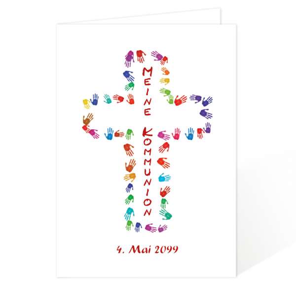 Einladungskarten Erstkommunion mit Kreuz aus Händen