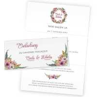 Einladungskarten Hochzeit Wickelfalz Blütendesign