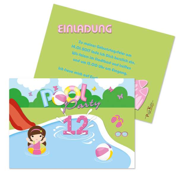 Einladungskarten Poolparty Mädchen Kindergeburtstag