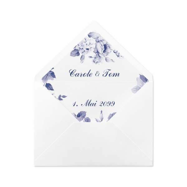 Envelope Liner Umschlag-Liner Hochzeit gedruckt "Carol & Tom" Indianblue