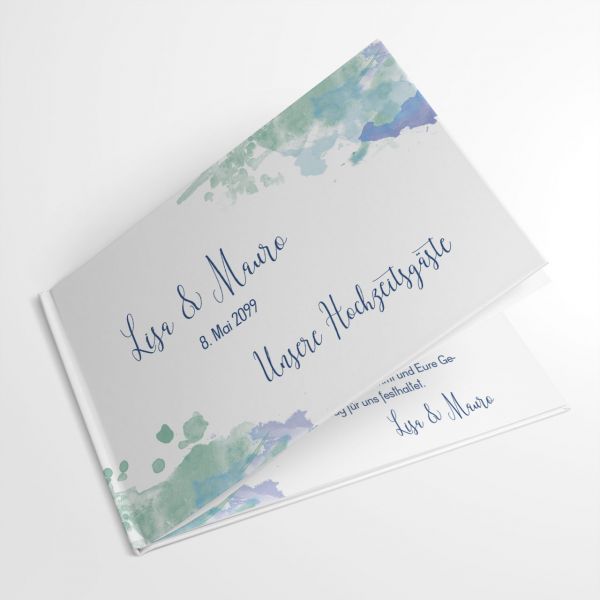 Gästebuch Hochzeit personalisiert watercolor blau grün türkis