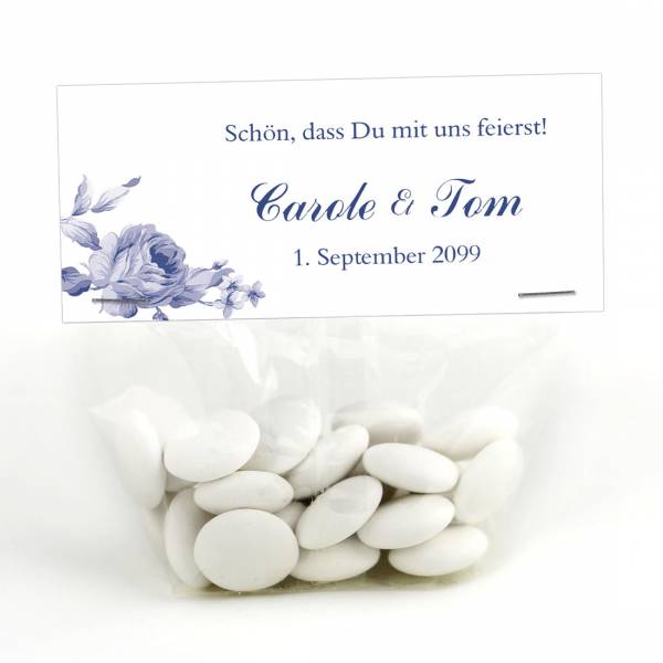 personalisierte Gastgeschenke für die Vintage-Hochzeit indisch blau