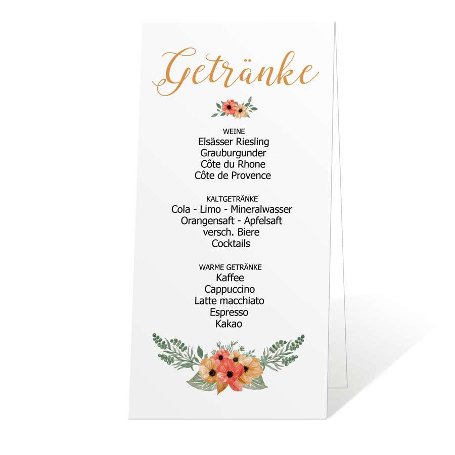 Speisekarten Getränkekarten zum Geburtstag Blumen Blüten