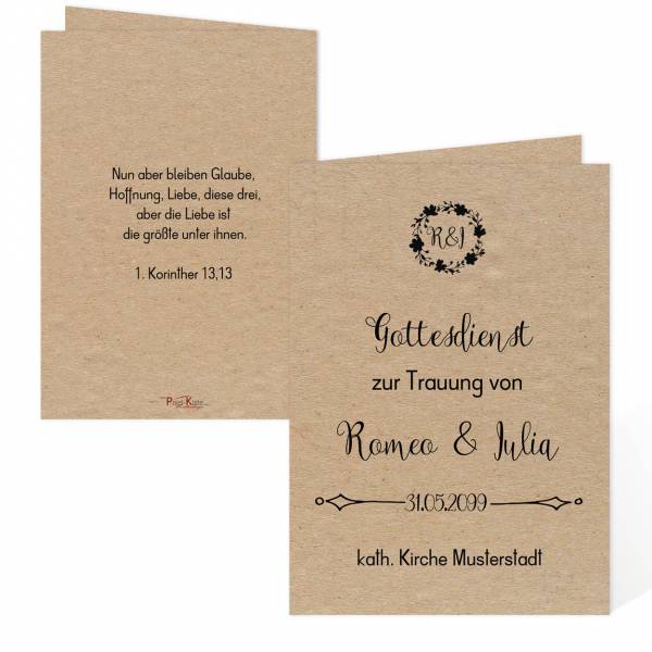 Kirchenheft zur Hochzeit Vintage-Style "Romeo & Julia"