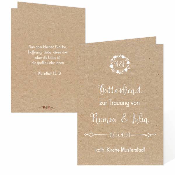 Hochzeitsprogramm Vintage-Style "Romeo & Julia" drucken