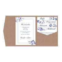 Einladungen Hochzeit Pocketfold Indianblue Blumen