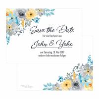 Save-the-Date Aquarell Blumen Hochzeit Vintage