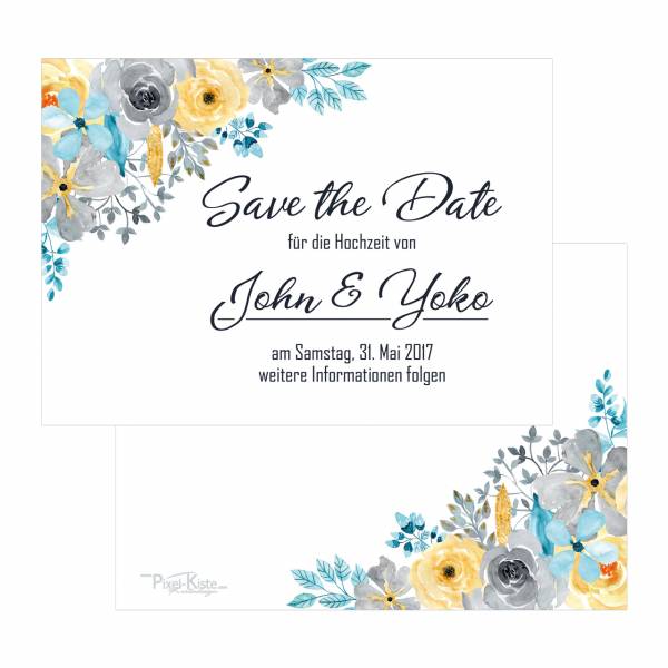 Save-the-Date Aquarell Blumen Hochzeit Vintage