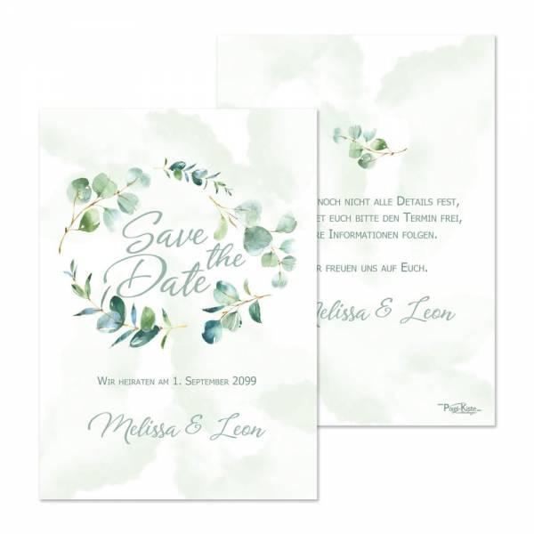 Save-the-Date Karten Eukalyptus Greenery drucken lassen