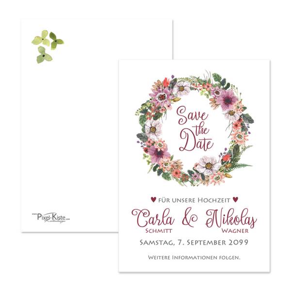 florale Save-the-Date-Hochzeitskarten mit floralem Blumenmotiv