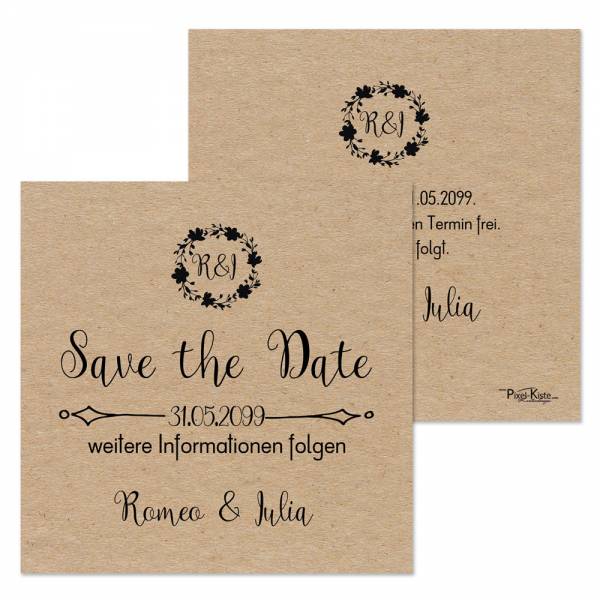 quadratische Save-the-Date-Karten Vintage-Style "Romeo & Julia"