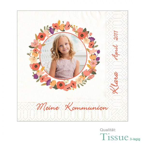 Fotoservietten Kommunion Konfirmation Blumenkranz (Tissue)