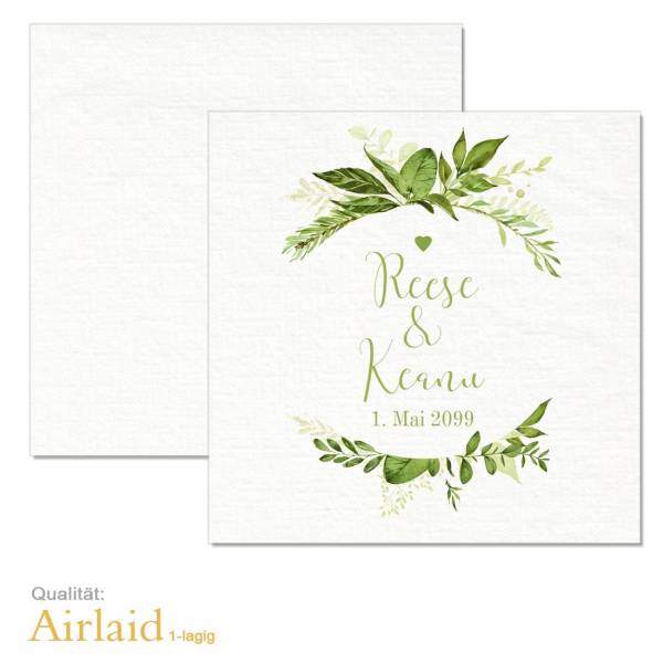 personalisierte Servietten Greenery Wedding "Reese & Keanu" Airlaid-Material