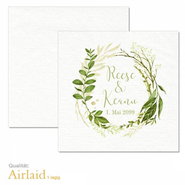 Servietten bedruckt Greenery Wedding "Reese & Keanu" Airlaid-Material