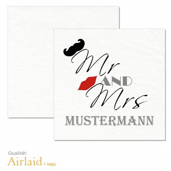 Servietten "Mr and Mrs" zur Hochzeit bedrucken Airlaid