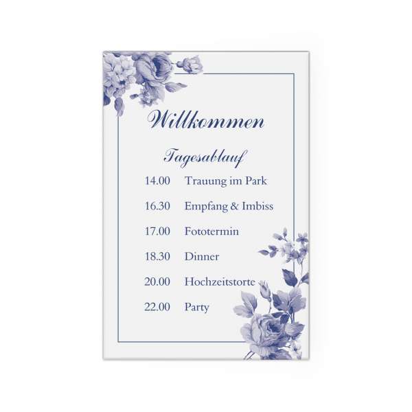 Tagesablaufschild zur Hochzeit indianblue Leinwand auf Keilrahmen