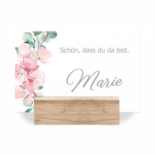 Namenskarte zur Erstkommunion Konfirmation Jugendweihe mit Eukalyptus und Kirschblüten