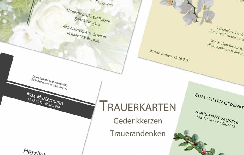 Trauerdrucksachen - Traueranzeigen, Gedenkkerzen, Trauerdanksagungen