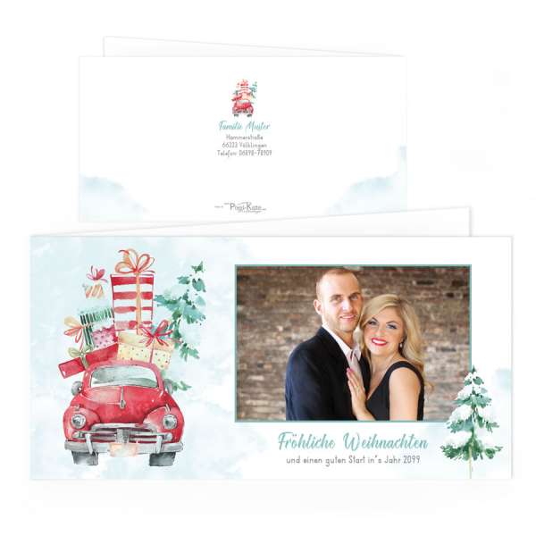 Watercolor Weihnachtskarten mit Christmastruck online drucken