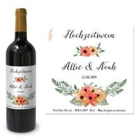 personalisierte Flaschenetiketten florales Design Hochzeit «Allie & Noah»