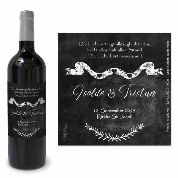 Flaschenetiketten zur Hochzeit Schiefer Chalk «Tristan & Isolde»