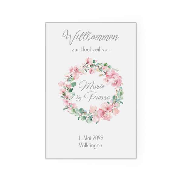 Willkommensschild Hochzeit Kirschblüten Eukalytus Leinwand Poster